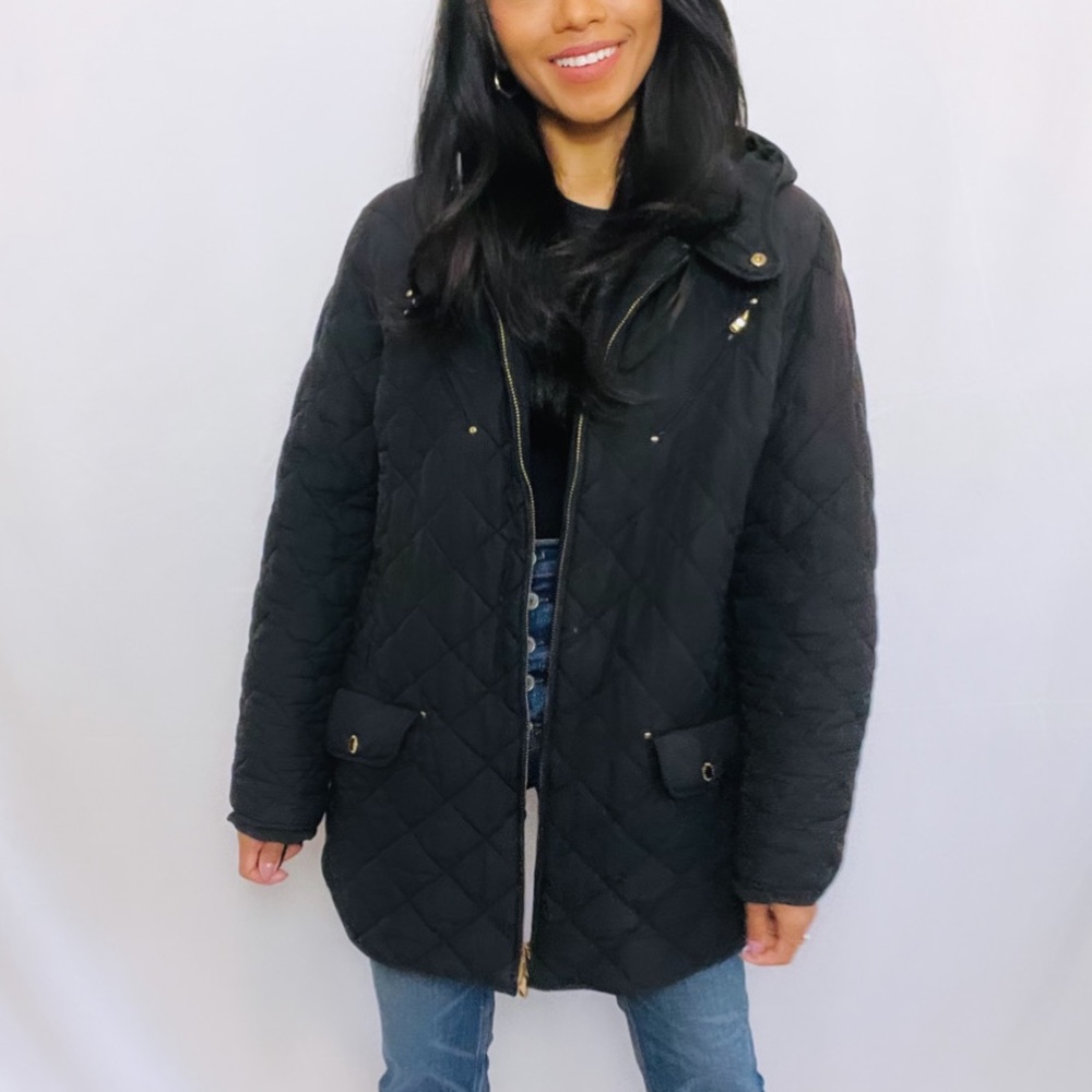 Ralph Lauren | Black and gold Quilted Zip-Up Mid Length Coat Jacket - Picture 7 of 10